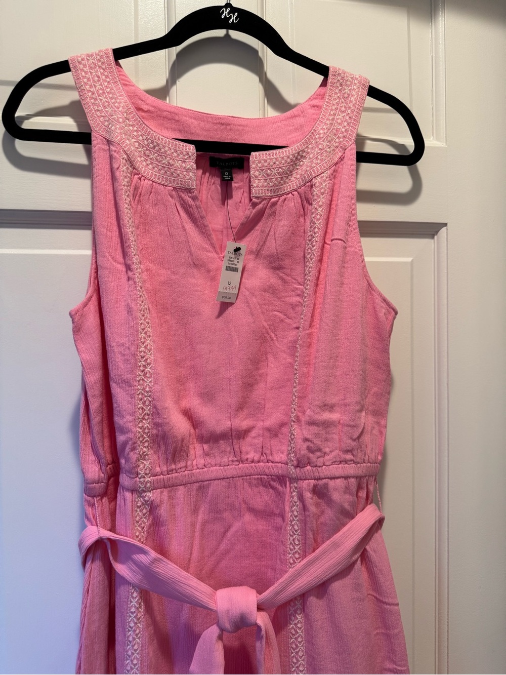 Talbots Pink Embroidered Sleeveless Maxi Dress with Tie Waist